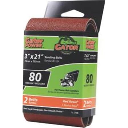 Gator Finishing 917062 3 x 21 in 80 Grit Aluminum Oxide Sanding Belt 2PK 0917062